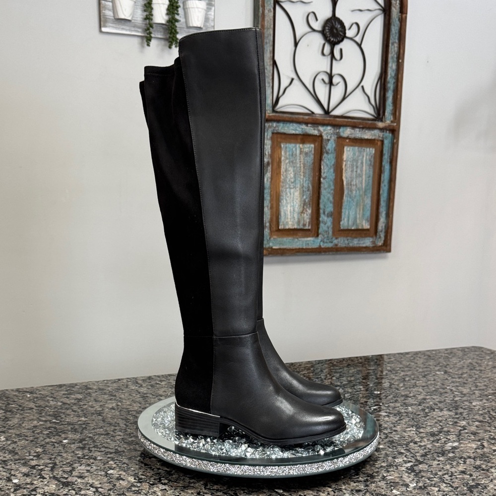 Alfani leather Black tall riding Boots with stretchy calf NEW 5.5